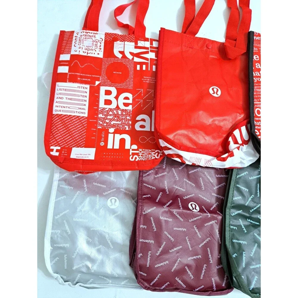 Lululemon Lot of 10 Reusable Shopping Tote Bags Small Red Black White